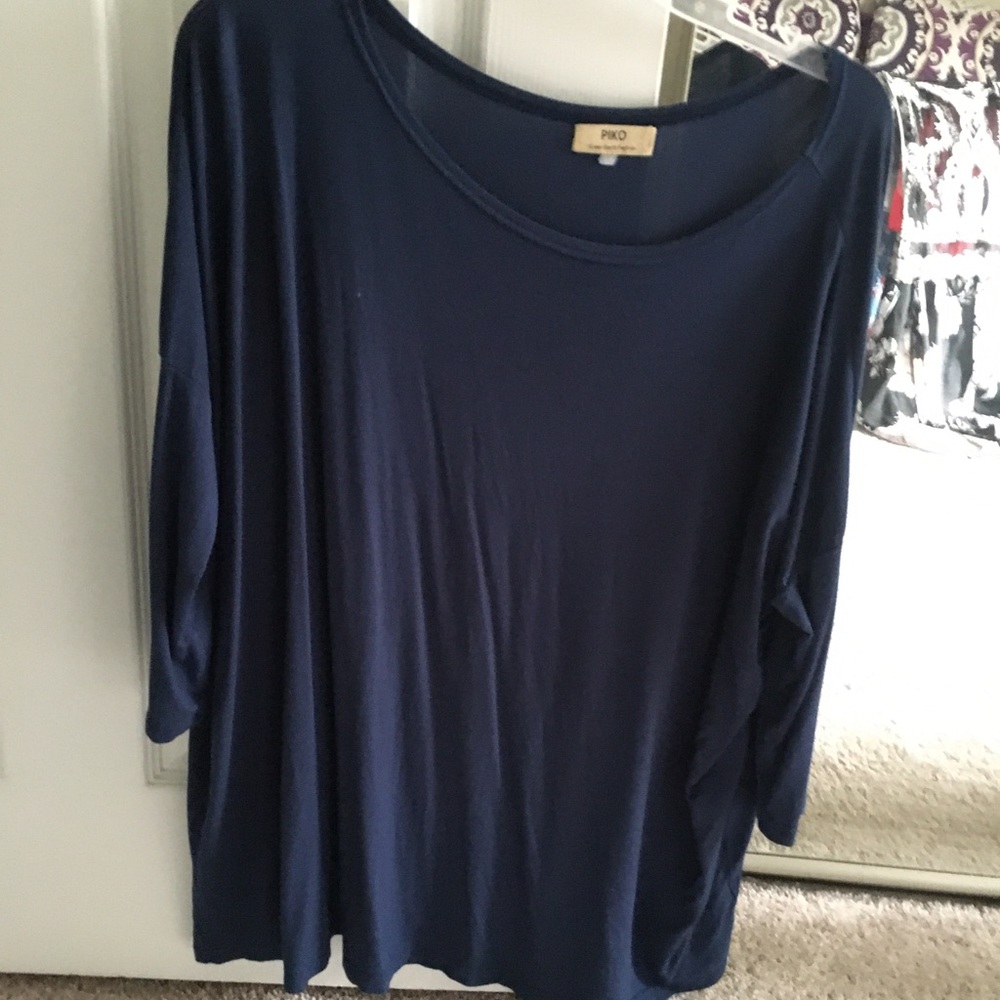 Navy Blue Piko Quarter Length